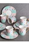 6 lı Lüks Porselen Kahve Fincan Takımı Yaldızlı Çok Renkli 3179