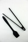 Lüks Büyük Boy Silikon 2 li Maşa Fırça Set Siyah 27cm 