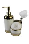 Porselen Mutfak Set Sıvı Sabunluk 400ml Fırçalı Yaldızlı 28745