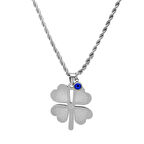 Silver Renk Burma Zincirli Nazar Boncuğu Detaylı Yonca Yaprağı Tasarım Çelik Kadın Kolye