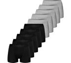 Erkek Siyah Gri 10'lu Paket Düz Likralı Boxer Şort