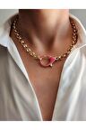 Pembe Neon Renkli Gold Zincir Kolye