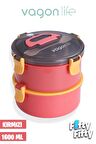 Vagonlife 1600 ML İki Kat Yuvarlak Paslanmaz Çelik Bento Lunch Box Yeni Nesil Sefer Tası-ÇatallıKaşık-397