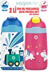 Vagonlife 2'Lİ SET 350 ML Çocuk Pipetli Çelik Matara Paslanmaz Çelik Termos 5 Farklı Renk 2055-350ML