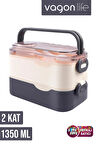 Vagonlife 1350 ML İki Kat Üç Bölme Paslanmaz Çelik Lunch Box Yeni Nesil Sefer Tası-Sos Kaseli Model-FFLBOX10110-2S
