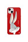 iPhone 14 Plus Silikon Bugs Bunny Tavşan Çizgi Film Tasarımlı Kırmızı Renkli Telefon Kılıfı