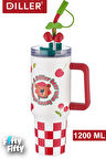 DILLER Quencher Cup 1200 ML Pipetli/Rahat İçim Kulplu Paslanmaz Çelik Termos -FFDILLERD9221