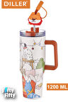 DILLER Quencher Cup 1200 ML Pipetli/Rahat İçim Kulplu Paslanmaz Çelik Termos -FFDILLERD9222