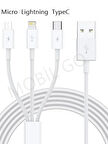 3 in1 Kablo Çoklu Şarj Kablosu iPhone Micro Type-C Hızlı Şarj Kablosu Beyaz