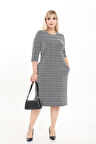 Çift Cepli Desenli Esnek Kışlık Büyük Beden Midi Elbise 7C-2734