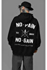 No Pain No Gain Baskılı Unisex Oversize Fitness Gym Hoodie