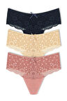 HNX 3'lü Yüksek Bel Önü Dantel String Kadın Külot