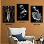 metal görünümlü sevgili kılıç 3 adet 35cmx50cm kumaş baskılı canvas tablo