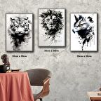 Kaplan aslan akbaba siyah baskılı tablo 3 adet 35cmx50cm kumaş baskılı canvas tablo