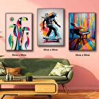 kaykaylı pop art çocuk renkli piyano tablosu 3 adet 35cmx50cm kumaş baskılı canvas tablo