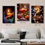romantik şamdan yanan mum tablosu 3 adet 35cmx50cm kumaş baskılı canvas tablo
