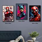 süper kahraman koruyucu film karekterleri tablosu 3 adet 35cmx50cm kumaş baskılı canvas tablo