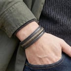 %100 Deri̇ Çoklu Saç Örme Taba - Siyah Miknatis Kapama Bi̇lekli̇k 21 Cm Ebi_8290