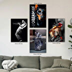 döberman kedi kaplan jazz kadın tabela HD baskılı 4lü kumaş baskı tablo resim