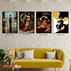 yağmurlu gece kadın savaşçı sanatçı tabela HD baskılı 4lü kumaş baskı tablo resim