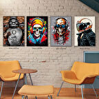 iskelet skull motosiklet harley tabela HD baskılı 4lü kumaş baskı tablo resim