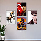ayyıldız atatük silüet şahlanan at tabela HD baskılı 4lü kumaş baskı tablo resim
