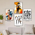 gitar kadın sanatsal sembolik resim tabela HD baskılı 4lü kumaş baskı tablo resim