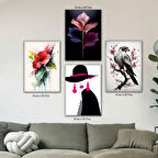 kadın kuş dal çiçekler tabela HD baskılı 4lü kumaş baskı tablo resim