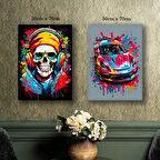 dj iskelet renkli araba kanvas tuval tablo resim 2 adet 50x70 HD baskı