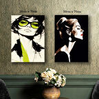 gözlüklü kadın portre kanvas tuval tablo resim 2 adet 50x70 HD baskı