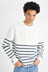 DeFacto Comfort Regular Fit Rahat Kalıp Bisiklet Yaka Çizgili Kalın Sweatshirt D2397AX24AUWT32