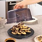 Porsima 1091 Antrasit Yuvarlak Kek Pasta Börek Saklama Kabı - Kilitli Kapaklı Taşıma Fanusu 25 cm