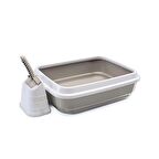 Imac Duo Açık Kedi Tuvalet Kabı ve Kürek Gri/ Beyaz