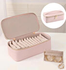 KM-13 Pembe Takı ve Altın Kutusu - Mücevher Kutusu Taşınabilir Takı Saklama Kutusu + 12 Adet Kese Hediye