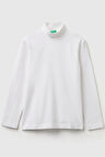 United Colors of Benetton Erkek Çocuk 3DKEC202O-25K Uzun Kol Boğazlı Tshirt Beyaz