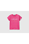 United Colors of Benetton Kız Çocuk Fuşya Simli Benetton Yazılı T-shirt