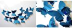 Ev Dekorasyon 3D PVC Kelebek 12 li Duvar Süsleme Mavi Aynalı V1