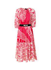 Just Cavalli Bisiklet Yaka Desenli Pembe Uzun Kadın Elbise 74PBO932