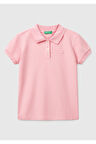 Kız Çocuk Pembe Logolu Pike Polo T-Shirt