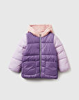 Kız Bebek Mor Logo İşlemeli Kapüşonlu Mont