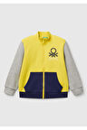 Erkek Çocuk Sarı Mix Benetton Logo İşlemeli Fermuarlı Sweatshirt