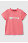 Kız Çocuk Fuşya Simli Benetton Logo Baskılı T-Shirt