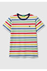 Erkek Çocuk Renkli Mix Çizgili Önü Logo İşlemeli T-Shirt