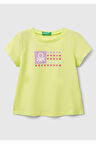 Kız Çocuk Sarı Simli Benetton Logo Baskılı T-Shirt