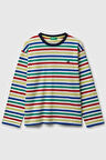 United Colors of Benetton Erkek Çocuk 3FNLC10QB-25K  Uzun Kol Çizgili Tshirt Beyaz