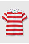 Erkek Çocuk Kırmızı Mix Çizgili Logo İşlemeli Polo T-Shirt