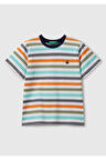 Erkek Çocuk Turkuaz Mix Çizgili Önü Logo İşlemeli T-Shirt