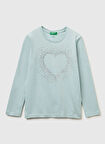 Benetton Nakışlı Su Yeşili Kız Çocuk T-Shirt 3ATNC10RF