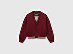 Benetton Kız Çocuk Bordo Payet İşlemeli Ucu Çizgili Sweatshirt Hırka