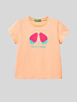 Benetton Kız Çocuk Baskılı Tshirt 1-6 Yaş Somon